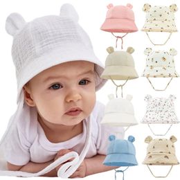 Muslin Bucket Hats for Girls Boys Spring Fall born Hat Cute Print Panama Fisherman Cap Outdoor Infant Caps 312 Months 240429