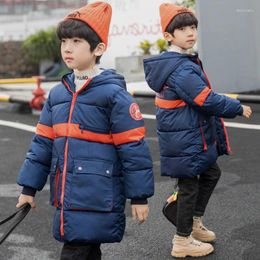 Down Coat 2024 Boy Hooded Winter Lapel Cotton Lining Zip-up Shirt Korean Style Thickened Children's Clothing