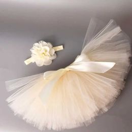 tutu Dress Ivory Solid Baby Girls Fluffy Tutu Skirt Headband Set Newborn Photo Prop Costume Infant Birthday Tulle Tutus For 0-12M d240507