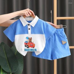 Clothing Sets 2pcs/ Summer Cartoon Cute Bear Toy Car Printing Pattern Breathable Shirts Solid Color With Pocket Shorts/6-