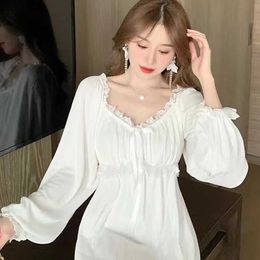 Womens Sleep Lounge Rotating and Autumn Retro Palace Princess Style Evening Dress Sweet Fairy White Lace Evening Dress Solid Color Evening Dress Solid Co