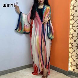 African Women Casual Sexy Perspective Long Sleeve Cardigan Beach Boho Cover-up Summer Holiday Kimono Silk Feeling Dress