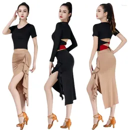 Stage Wear Ruffled Latin Dance Skirt Female Adult 2024 Sexy Wrap Hip Suit Standard Training Dress Competition Costume