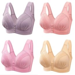 Front Button Breathable Skin Friendly Cotton Bra No Steel Ring Bra Front Snap Bras Women Wirefree Breathable Bras 240506