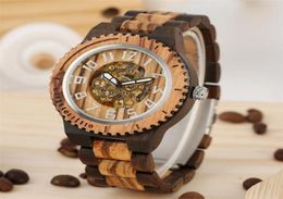 Wristwatches Automatic Wood Clock Men39s Watch Luxury Wooden Bangle Watchband Arabic Numbers Display Self Winding Mechanical Me9998372