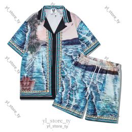 Shirt Designer Mens Casablancas Shirt And Mesh Shorts Sets Blanca Men Polo Shirt Mens Designer Casablancas Short Tee Loose Silk Shirttees Summer Tour 7829