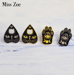 Miss Zoe Witchcat Black cat paw Star moon eye Witch craft Magic Course Enamel Pins Gold silver brooch Badge Denim coat Jewellery Gif1505726