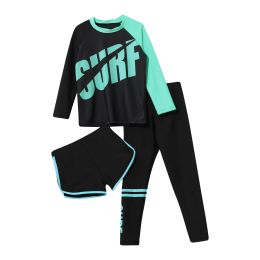 Swimwear Kids Girls Boys 3 Pieces Swimsuit Rash Guard Long Sleeve Swim Top Shorts And Pants Surfing Bathing Swimwear Workout Sportswear