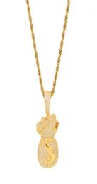 Pendant Necklaces US Dollar Money Bag High Quality Cubic Zirconia Iced Out Gold Chains For Men039s Hip Hop Necklace Jewelry Gif9011547871