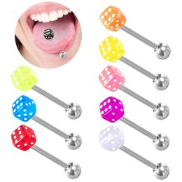 2pcs Good Luck Dice Tongue Ring Steel Piercing Barbell Colourful Labret Stud Bar for Women Men Body Jewellery 14G 240429