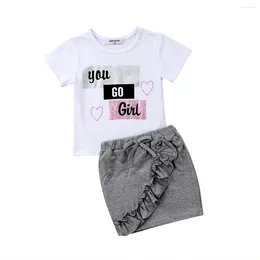 Clothing Sets Citgeeborn Kids Baby Girls Short Sleeves Tops T-shirt Denim Skirts You Go Floral Outfits Clothes Summer Set