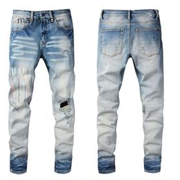 Pants Street Amiirii Casual Purple Jeans Mens #831 Fashion Jean 2024 Holes Demin Fashion Printed Letters NY6E