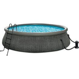 Swimming Pool Set with 18 48 Inch Circular Inflatable Ring Top Outdoor Ground Equipped Philtre Pump Grey 240506