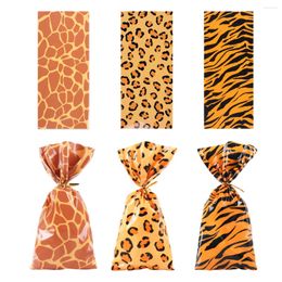 Gift Wrap 50pcs Jungle Animal Treat Candy Bag Wild Giraffe Cheetah Tiger Print Plastic Biscuit Packing Safari Birthday Party