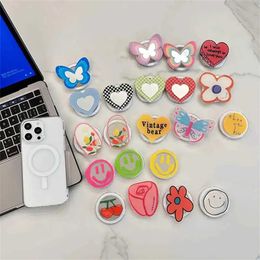 Cell Phone Mounts Holders Korean Cute Magnetic Attraction Love Heart Mirror Phone Grip Tok Griptok Phone Holder For iPhone 15 14 13 Universal Stand Holder