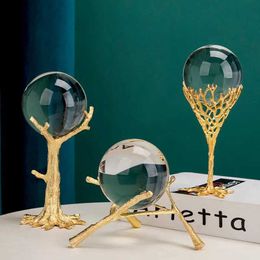 Decorative Objects Figurines Nordic Luxurious Artware Metal Crystal Ball Furnishings Living Room Office Desktop Decoration Ornaments Crafts Home Furnishings T2