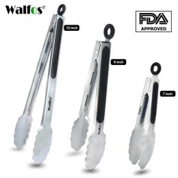Utensils WALFOS BBQ Grilling Tong Salad Serving Food Tong Stainless Steel Metal Kitchen Tongs Barbecue Cooking Locking Tong