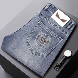 Denim Soft Elastic Slim Fit Spring/summer 2023 Mens Fashion Brand European Versatile Washed Blue Pants