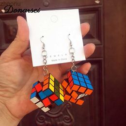 Dangle Chandelier Donarsei Funny Resin 3D Magic Cube Womens Drop Earrings Colourful Geometric Cube Pendant Earrings Novel Jewellery XW