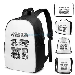 Backpack Funny Graphic Print THIS IS ME {title} BLACK AND WHITE USB Charge Men School Bags Women Bag Travel Laptop