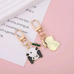 Keychains Lanyards Cute Enamel Panda Bamboo Key Chain Kaii Chinese Style Animal Keyring For Women Backpack Headphone Case Pendant Student Gift