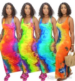 4XL 5XL Maxi Dresses For Women Designer Plus Size Clothing Sexy U Neck Tie Dye Sleeveless Long Bodycon Dress 4 Colours4409546