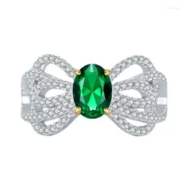 Cluster Rings S925 Silver Ring Bow Emerald Zircon Set With 5 7 Design European And American Fashionable Boutique Jewelry For Women