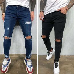 Men's Jeans Slim Fit Ripped Mens Jeans Fashion Paint Painting Hip Hop Male Denim Trousers High Quality Strt Style Vintage Youth Cool Pant Y240507
