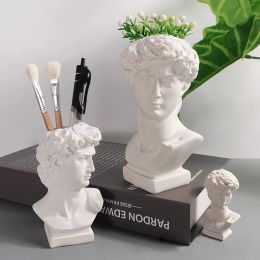 Decorations Creative Pen Holder Resin David Sculpture Portrait Statue Makeup Brush Storage Box Flowerpot Vase Art Craft Garden Home Decor