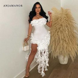 Basic Casual Dresses ANJAMANOR Frill Fringe Split Long Dresses for Women 2024 Sexy Summer Dress Birthday Coctail Party Night Club Outfits D57-HB32 T240507