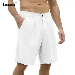 Men's Shorts Ladiguard Plus Size Men Casual Stand Pocket Wide Leg 2024 Summer Simple Knee-Length Pants Male Button Up White