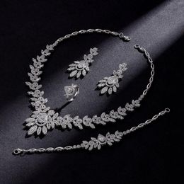 Necklace Earrings Set 2024 4-piece Bridal Cubic Zirconia Wedding Jewellery Luxury Dubai Saudi CZ Crystal