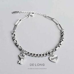 Bangle Personalized S925 sterling silver keychain heavy-duty chain design retro womens cool style accessories Q240506