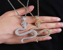 14K Gold CZ S Shape Cobra Pendant Necklace Cubic Zircon Cool Men Women Gift Jewelry Rapper Singer Accessories3227486