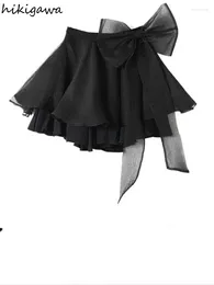 Skirts Sweet Women Japanese Gauze Jupe 2024 Faldas Mujer De Moda High Waist Bow Solid Saia Tunic Fashion Mini Skirt