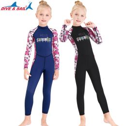 Suits New Kids Diving Suit Neoprenes Wetsuit UV Protection Children Keep Warm Onepiece Long Sleeves UV Protection Swimwear