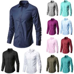 A9Q7 Men's Dress Shirts Mens Fashion Business Leisure Lapel Color Long-sled Shirt Top Blouse d240507