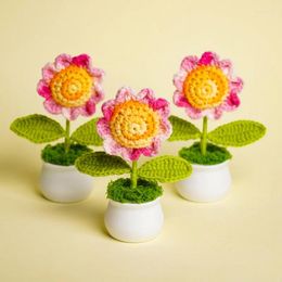 Decorative Flowers Sunflower Crochet Hand-knitted Flower Potted Finished Handwoven Pot Graduation Mother's Day Teacher's Gift