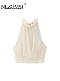 Women's Tanks Nlzgmsj Summer Fashion Sleeveless Vintage Causal Elegant Tops Woman Bowknot Short Hanging Neck Sling