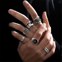 Cluster Rings 6 Pcs Alloy Goth Skeleton Set Skull Retro Style Spider Combination Ring Silver Color Man