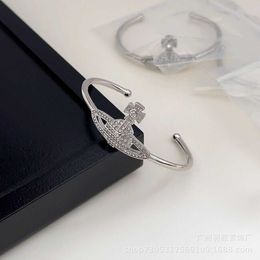 Designer Westwood Silver Full Diamond Saturn Bracelet Womens Light Luxury Simple Earth Open