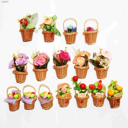 Fridge Magnets Simulation Flower Fridge Magnets Basket Fruit Basket Creative Refrigerator Sticker Fake Flowers Magnet Fridge for Home Decor WX