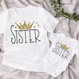 Family Matching Outfits Big sister Little sister Family Matching Clothes crown printed girls T-shirt Baby Toddler Romper Kids Tee Tops sibling Outfits d240507