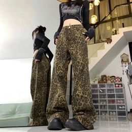 Women's Jeans Leopard Print Trousers Women Loose High Waist Wide Leg Pants 2024 Spring Fashion Ladies Vintage Hip Hop Streetwears