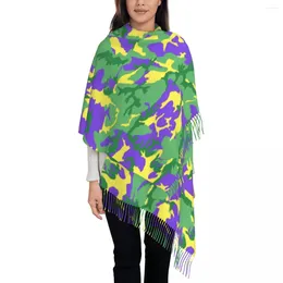 Scarves Mardi Gras Camo Scarf With Tassel Colorful Camouflage Warm Soft Shawls And Wrap Unisex Custom Headwear Autumn Foulard