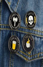 Round Letter Skull Cowboy Brooches Pins Coffee Beer Skeleton Collar Pin Women Men Enamel Alloy Circle Anti Light Buckle Badge Jewe1303063