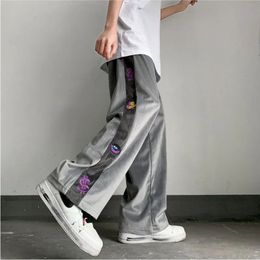 Male Sweat Pants Hip-hop Wide Leg Flated Tracksuit Bottoms Trousers Casual Fashion Goth Plain Sweatpants for Men M 240430