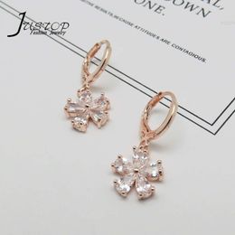 2020 Hottest Handmade Rose Gold Diamond Earrings Zircon Flower Pendant for Women