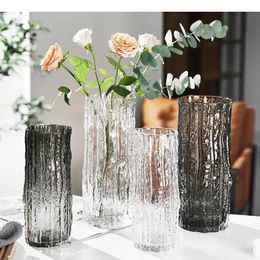 Vases Transparent Glacier Glass Vase Surface Pleated Hydroponics Flowers Pots Flower Arrangement Desk Decoration Modern Decor