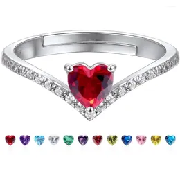 Cluster Rings Zircon Birthstone Ring Garnet Heart Silver 925 Ladies Women Birthday Gift Adjustable